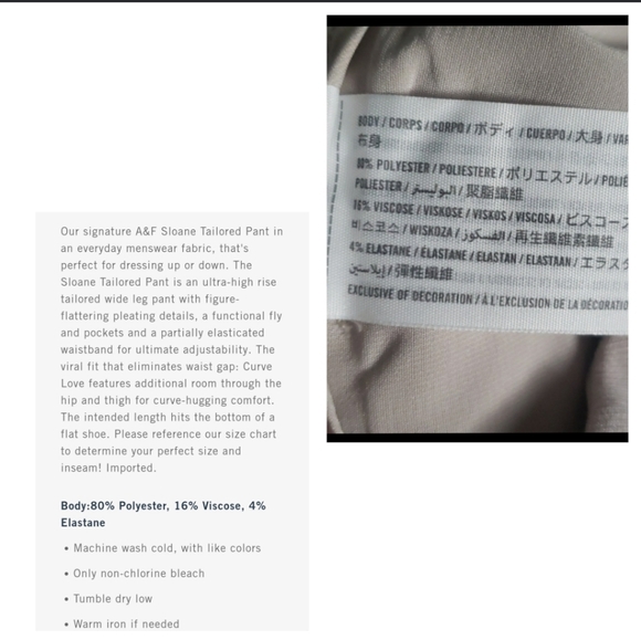 Abercrombie and Fitch Sloan Tailored Pant Beige Wide Leg Trouser 25/0 - Picture 15 of 16